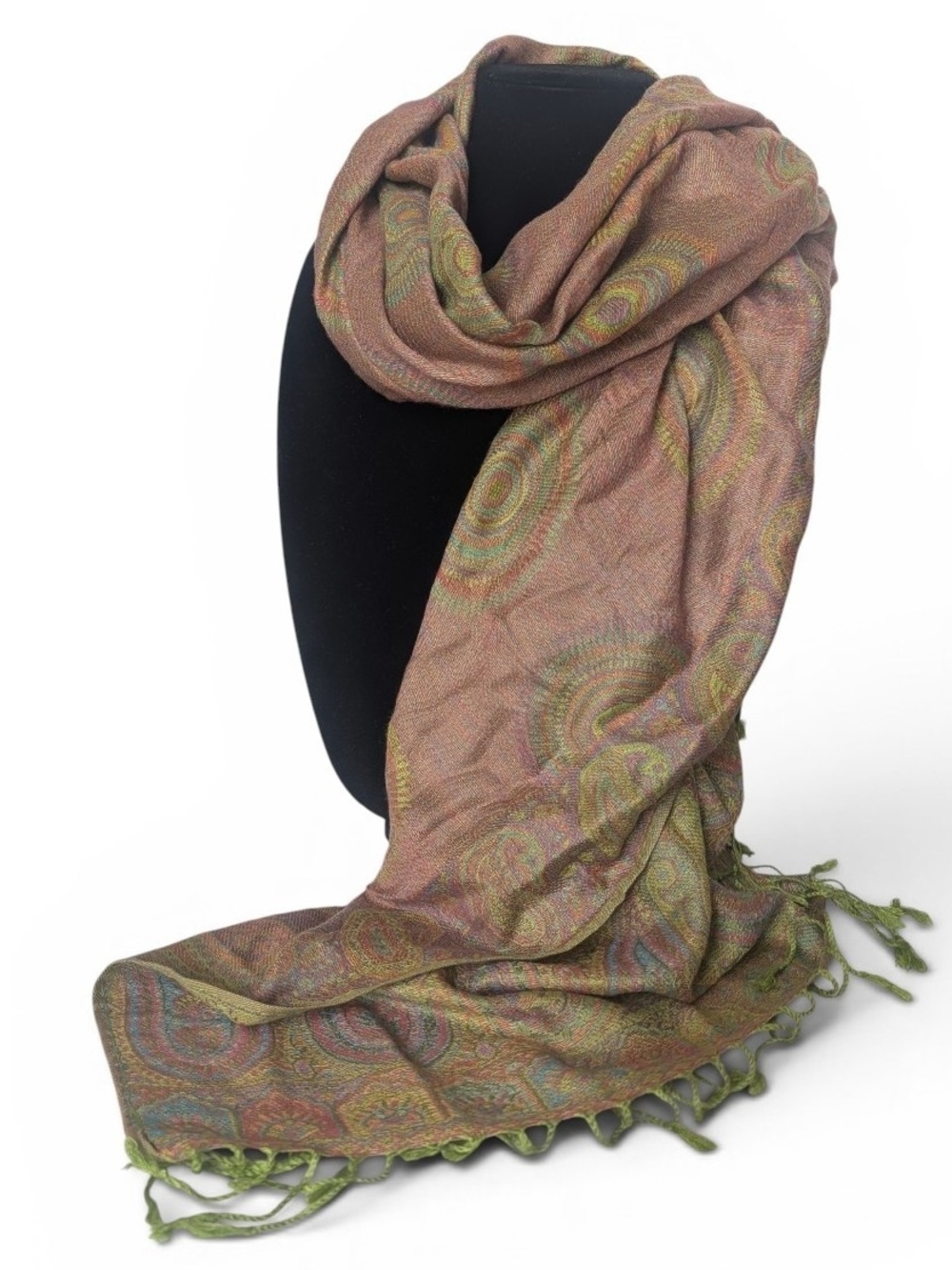 Vintage 100% Cashmere Jerusalem Paisley Geometric Pattern Scarf Shawl 72x27